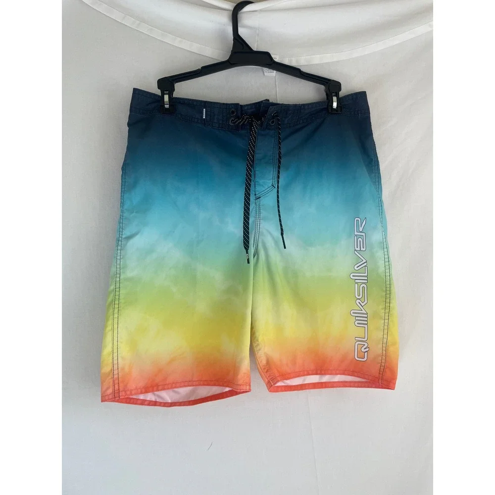 Quiksilver Mens Rainbow Tie Dye Board Shorts Size 30 Swim Trunks Blue Orange